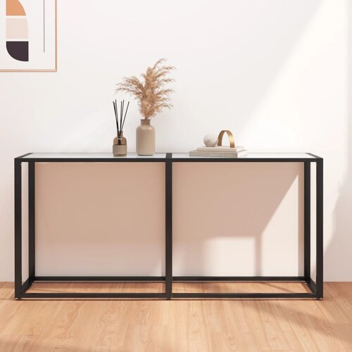 VidaXL Konzolna mizica beli marmor 160x35x75,5 cm kaljeno steklo Slike