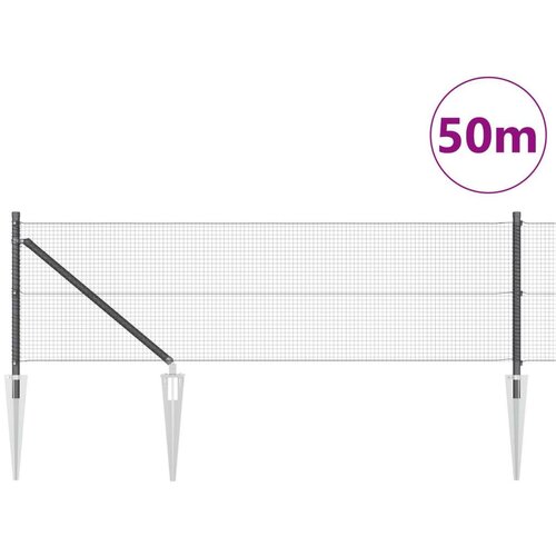 vidaXL Zavarena žičana ograda s 13 klinova Siva 0.5x50 m Čelik Cene