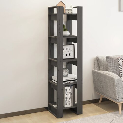 The Living Store Knjižna omara/pregrada siva 41x35x160 cm trdna borovina - Knjižna Omara, (21431223) Slike