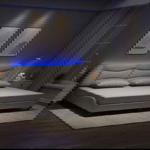  The Living Store Posteljni okvir z LED lučkami bel 200x200 cm umetno usnje - Posteljni Okvir, (21441708) Cene