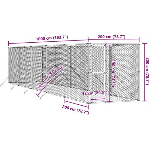  kavez za pse srebrni 2 x 10 x 2 m od pocinčanog čelika Slike