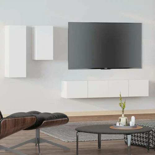 Komplet TV omaric 4-delni bel inženirski les, (20913135)