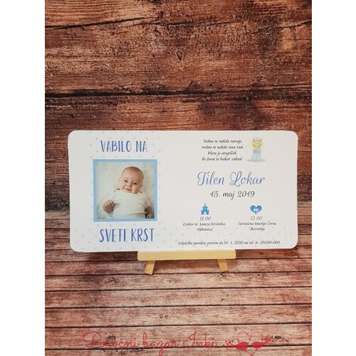  Vabilo za krst z angelčkom in sliko otroka modro REK124 Cene