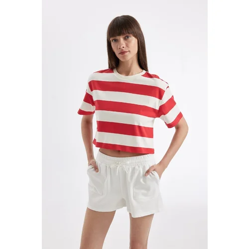 Defacto Boxy Fit Crew Neck Striped Short Sleeve T-Shirt