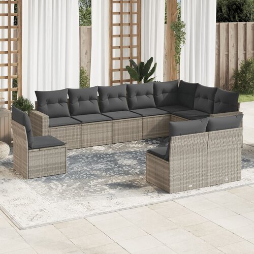 vidaXL 10-dijelni set vrtnih sofa poliratan s jastucima svijetlosivi Cijene