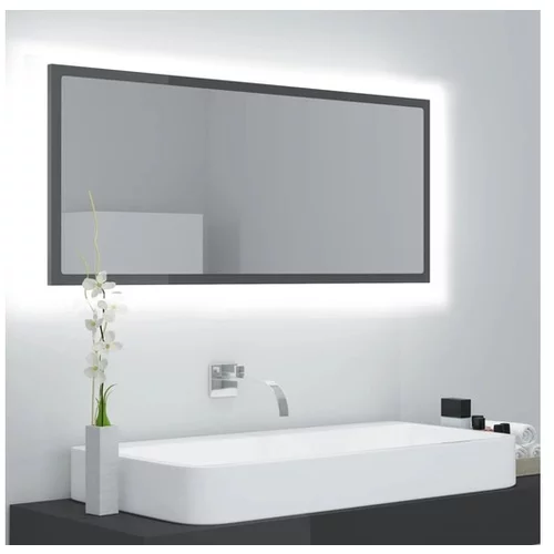  LED kopalniško ogledalo visok sijaj sivo 100x8,5x37 cm