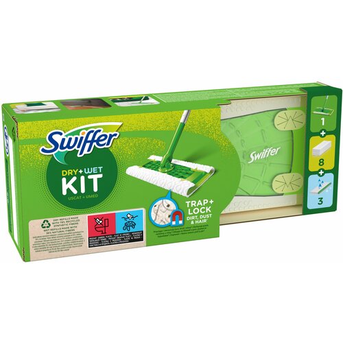 Swiffer Sweeper osnovni set za čišćenje podova , 1 drška, 8 suvih krpa i 3 vlažne maramice Cene