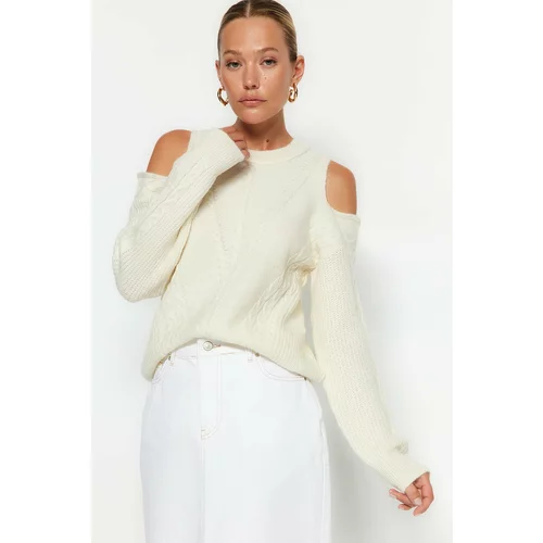 Trendyol Ecru Window/Cut Out Soft Textured Knitwear Sweater