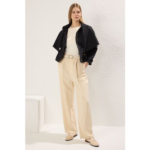 Trendyol Black Removable Piece Detailed Regular Short Trench Coat with Elastic Waist Slike
