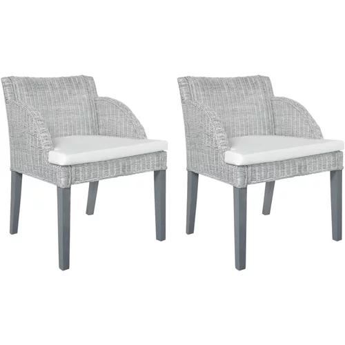 vidaXL Blagovaonske stolice s jastucima 2 kom sive od prirodnog ratana