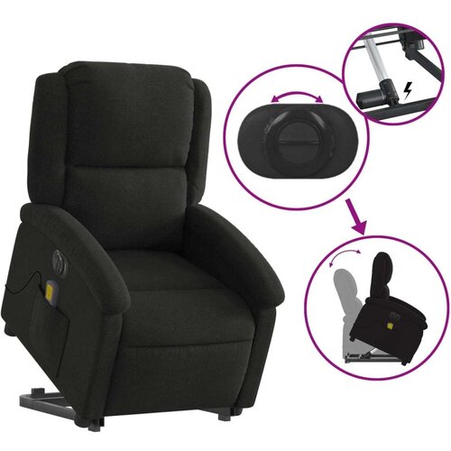 VidaXL Električni masažni naslonjač na podizanje od tkanine crni Slike