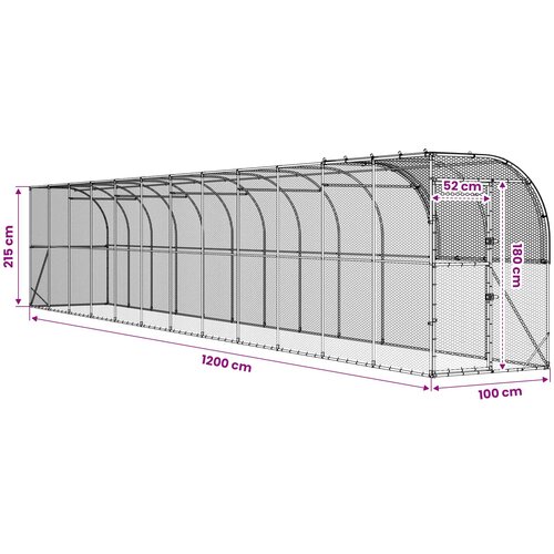  Kavez za piletinu uz zid Srebrna 1200 x 100 x 215 cm Slike
