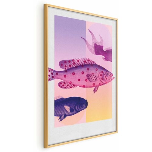  Plakat - Fantastic Fish - artistic illustration of fish on a colorful background 40x60 Zlatni okvir Cijene