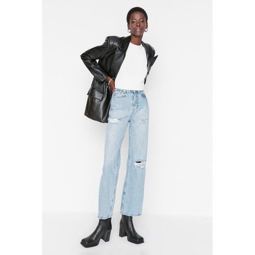 Trendyol Light Blue Ripped Detailed High Waist 90&amp;#039;s Wide Leg Jeans Slike