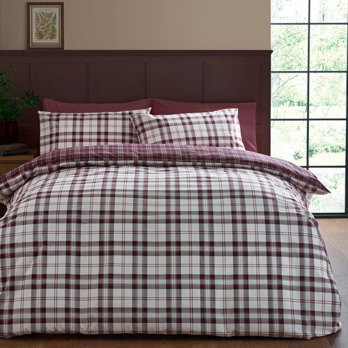 Catherine Lansfield Bordo posteljina za bračni krevet/za produženi krevet 230x220 cm Kelso Check &amp;ndash; Slike