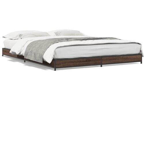 VidaXL Okvir za krevet smeđi hrast 135x190cm konstruirano drvo i metal Slike