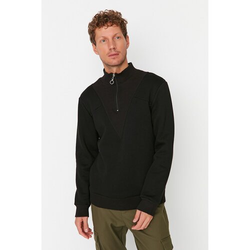 Trendyol Black Men Regular Fit Zipper Stand Up Collar Paneled Long Sleeve Thick Sweatshirt Slike