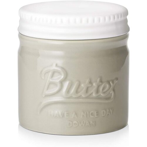 Dowan Butter Crock - Keramična posoda za maslo s pokrovom, shranjevanje sladkarij. Mehko maslo z vodno tesnilom. Francoski dizajn, siva., (22137434) Slike
