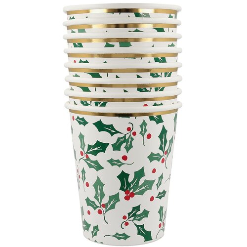 Meri Meri Papirnati kozarčki za enkratno uporabo v kompletu 8 ks Holly Pattern &amp;ndash; Slike