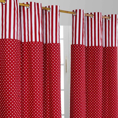 HOMESCAPES Polka Dots Red Ready Made Eyelet zavese par, 117x137 cm kapljice, (20749069) Cene