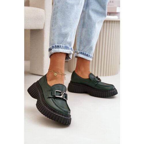 Kesi Zazoo Women&amp;#039;s loafers made of natural leather dark green Slike