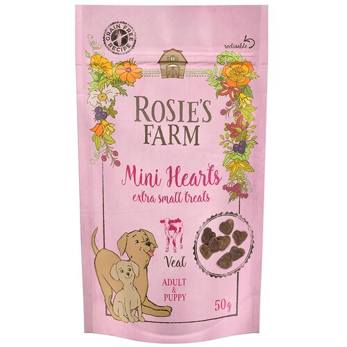 Rosie's Farm Puppy & Adult "Mini Hearts" teletina - Varčno pakiranje: 5 x 50 g Cijene