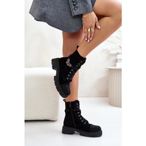 Kesi Insulated Ankle Boots Workery with S.Barski Decoration Black Slike