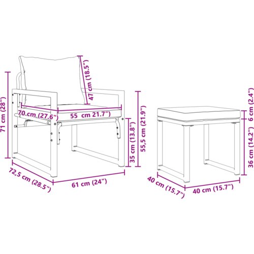 VidaXL Sjedeća garnitura za vrt 4 pcs Crna 61 x 72.5 x 71 cm Čelik Slike