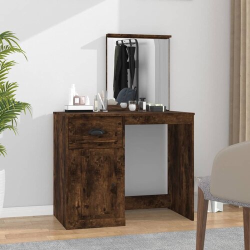 vidaXL Toaletna mizica z ogledalom dimljen hrast 90x50x132,5 cm les Cene