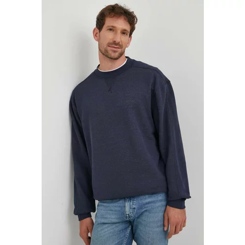 BOSS Orange Bombažen pulover moški, mornarsko modra barva
