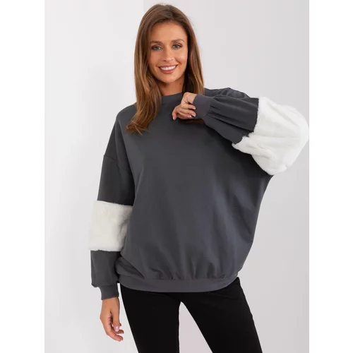Fashion Hunters Graphite hooded sweatshirt with fur inserts