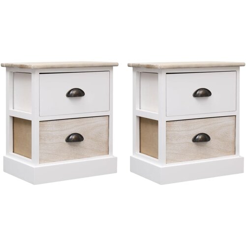VidaXL Nočne omarice 2 kosa bele in naravne 38x28x45 cm les pavlovnije Slike