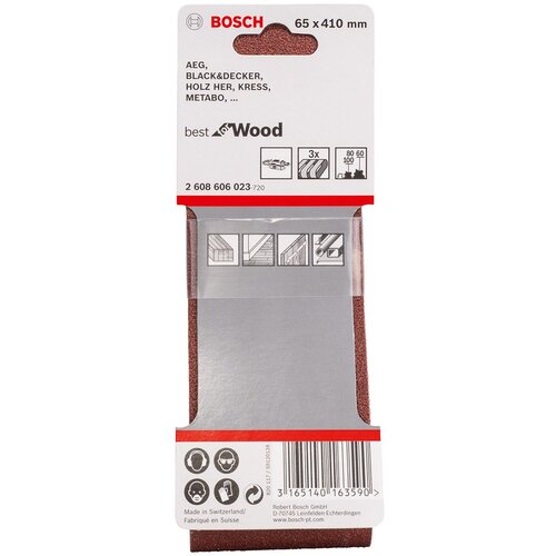 Bosch 3-delni set brusnih traka X440 65 x 410 mm granulacija 60; 80; 100 - pakovanje od 3 komada (2608606023) Slike