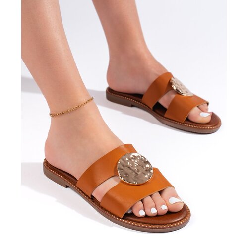 Shelvt Elegant women's camel flip-flops Cene