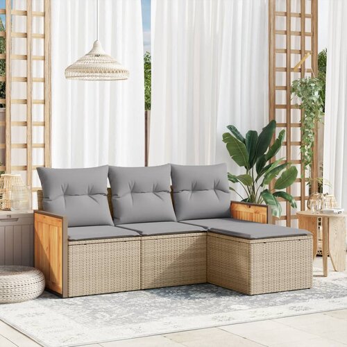 vidaXL 4-dijelni set vrtnih sofa s jastucima bež od poliratana Cijene