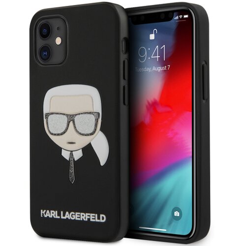 Karl Lagerfeld Originalen ovitek KLHCP12SGLBK za iPhone 12 Mini črna silikonska za&amp;scaron;čita - Karl s Head Glitter Glasses Slike
