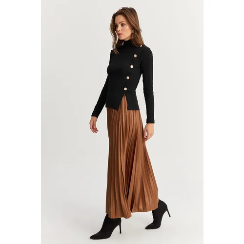 Cool & Sexy Women's Brown Elastic Waist Pleated Skirt IO190