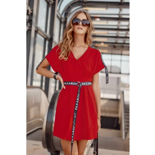 Fasardi Waisted dress with a red belt