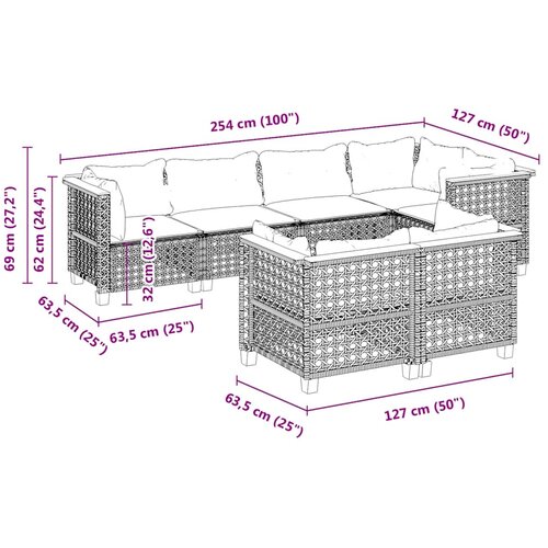  7-dijelni set vrtnih sofa sivi od poliratana Siva 63.5 x 63.5 x 62 cm Slike