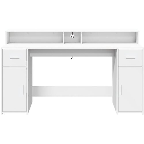  Radni stol LED bijeli 160x55x91 cm od konstruiranog drva Slike
