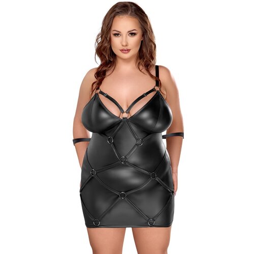 Cottelli Plus Size - mini haljina na bretele i kopče na rukama (crna) - 2XL Slike