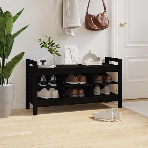  Klupa za hodnik Crna 110x40x60 cm od masivne borovine Slike