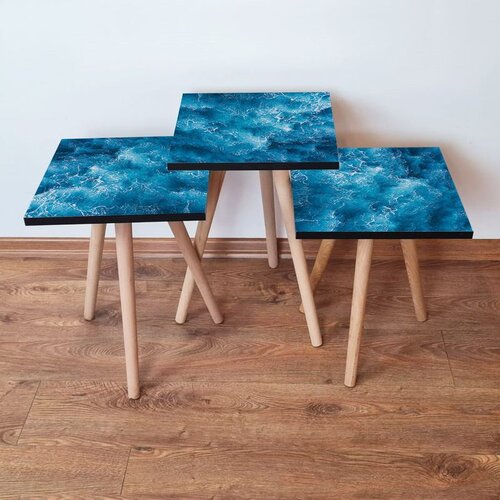 Hanah home 3Shp357 - blue bluewhite nesting table (3 pieces) Slike