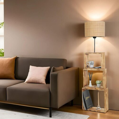 Opviq puzzle Yanık lambader Hasır rattan abajurlu goldoak floor lamp Cene