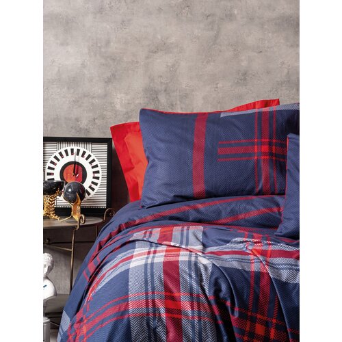  Abel - red reddark blue ranforce double quilt cover set Slike