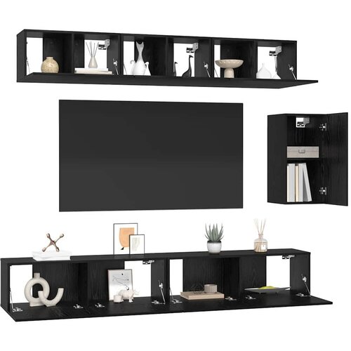 Set TV komoda s ladicama 6 pcs Crni hrast Konstruirano drvo Slike