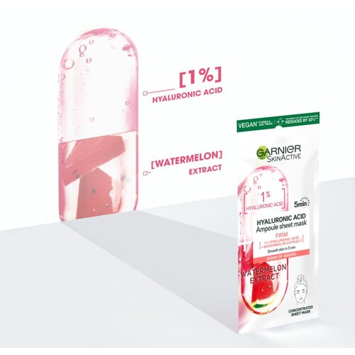 Garnier Skin Naturals Hyaluronic Acid Ampoule platnena maska ​​za pomiritev in posvetlitev kože 1 ks za ženske Slike