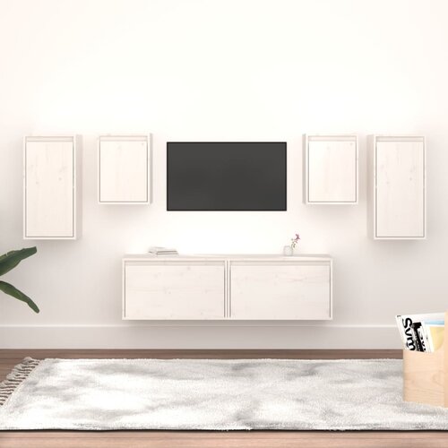 Furnova TV omarica 6 kosov bela trdna borovina, (21923798) Slike