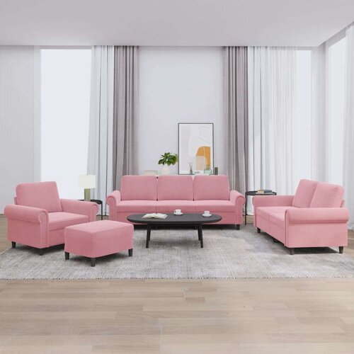 VidaXL 4-dijelni set sofa s jastucima ružičasti bar&amp;scaron;unasti - Ružičasta S osloncem za noge Slike
