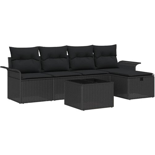 vidaXL Vrtna sedežna garnitura z blazino 6 pcs Črna Poly ratan, (5000154236) Cene